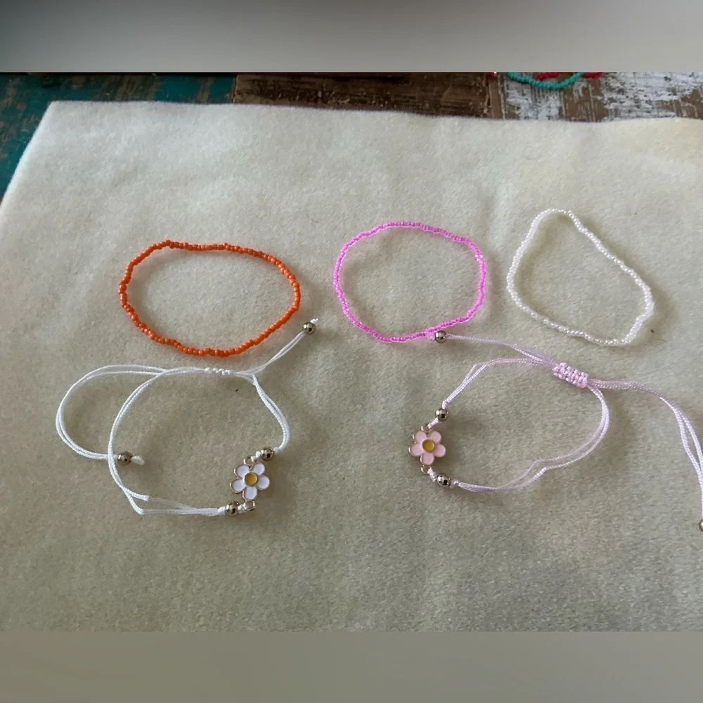 Colorful Flower Charm Bracelets Set, 5 bracelets
